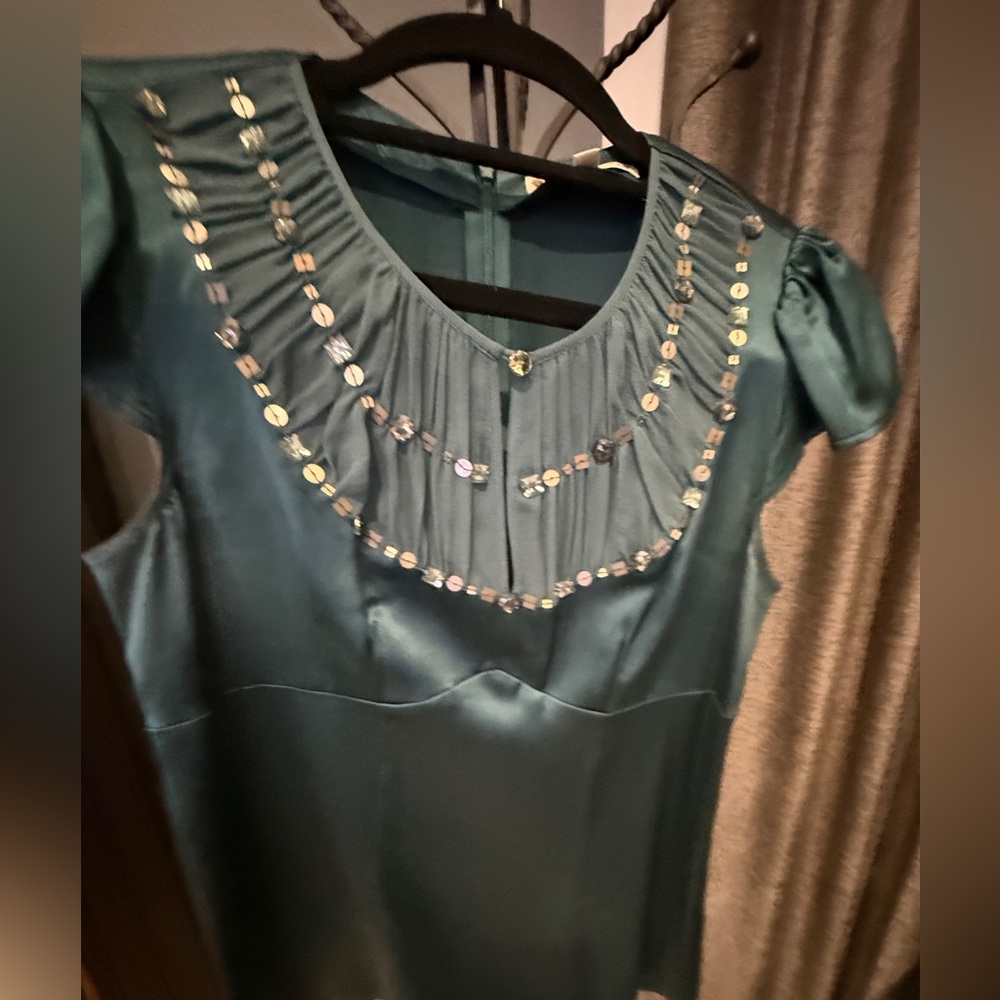 Nanette Lepore emerald green Embellished Cap Sleeve Blouse - Picture 3 of 9
